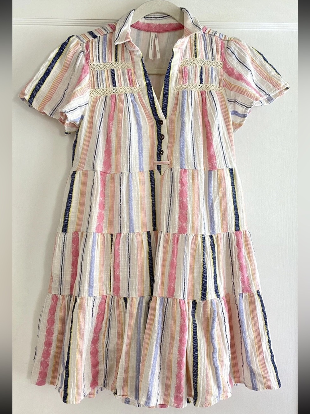 Anthropologie Georgina Tiered striped cotton dress with Penn tech detail XL - Picture 2 of 11